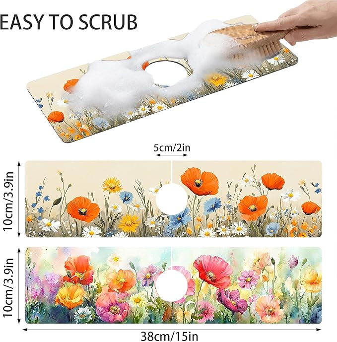 Bimkole 2 PCS Faucet Absorbent Mat, Kitchen Faucet Sink Splash Guard Wraparound - Image 2