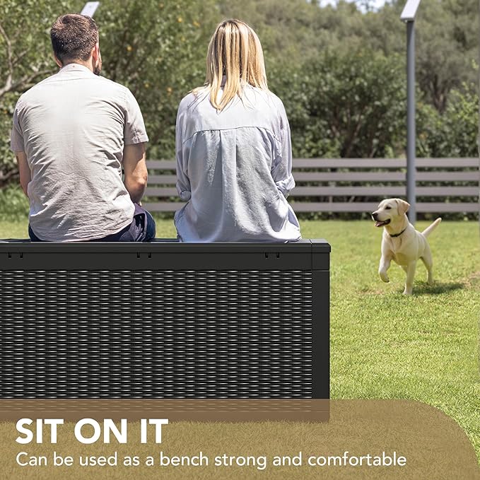 Devoko 100 Gallon Waterproof Large Resin Deck Box Indoor Outdoor Lockable Storage Container for Patio Furniture Cushions Garden Tools (100 Gallon, Black) - Image 3