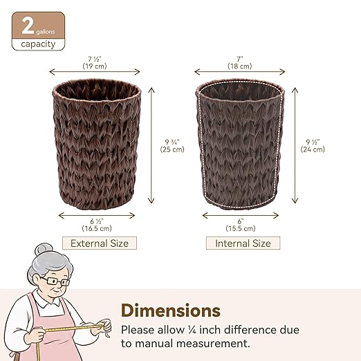 GRANNY SAYS Small Wicker Trash Can, 2 Gallon Bathroom Waste Basket, Small - Image 7