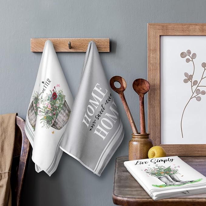 Boyiee Set of 6 Floral Kitchen Towels Wildflower Dish Towels Butterfly Truck - Image 2