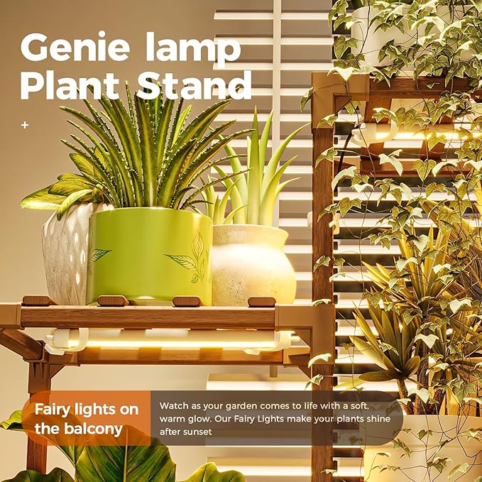 Bamworld Plant Stand with Grow Light Plant Shelf for Mutiple Pots 3 Tiers Ladder Plant Holder for Living Room Patio Boho Home Decor for Gardening Warm Light - Image 3