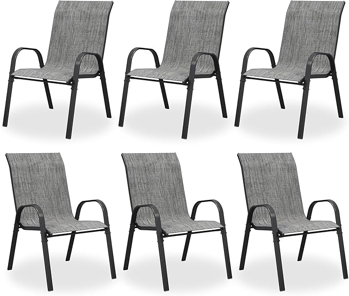 Patio Dining Chairs Set of 8, Outdoor High Stacking Chairs，Breathable Seat Fabric and Alloy Steel Frame for Backyard, Porch, Garden, Sunroom (Light Grey) by VonzoyHome