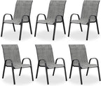 Patio Dining Chairs Set of 8, Outdoor High Stacking Chairs，Breathable Seat Fabric and Alloy Steel Frame for Backyard, Porch, Garden, Sunroom (Light Grey) by VonzoyHome