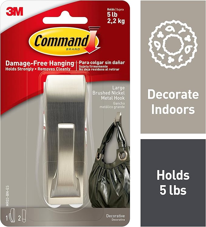 Command Large Modern Reflections Metal Hook, Brushed Nickel, Decorate - Image 2