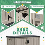 Devoko Outdoor Storage Cabinet 50 Cu Ft with Lockable Doors, Vertical Storage Shed Waterproof Patio Tools Storage Box for Sofa Cushions, Gardening Tools and Accessories (Beige) - Image 4