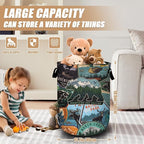 Retro Mountain Bear Laundry Basket, Foldable Wild Animals Laundry Hamper Tote - Image 2