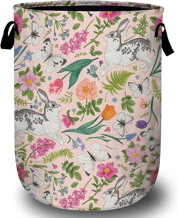 Bunny Rabbit Laundry Basket, Foldable Rabbit Flower Laundry Hamper Tote Bag by Unknown