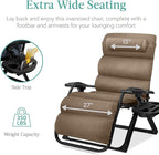 Best Choice Products Oversized Zero Gravity Chair, Folding Outdoor Patio Recliner, XL Anti Gravity Lounger w/Removable Cushion, Cup Holder, Side Tray, 350lb Capacity - Taupe - Image 5