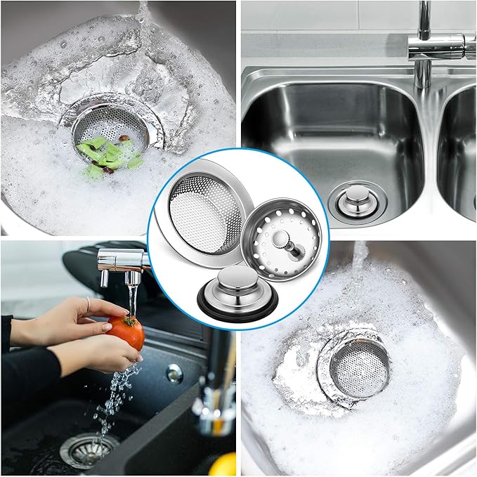 Mudder 3 Pcs Kitchen Sink Drain Strainer and Stopper Stainless Steel Garbage - Image 7