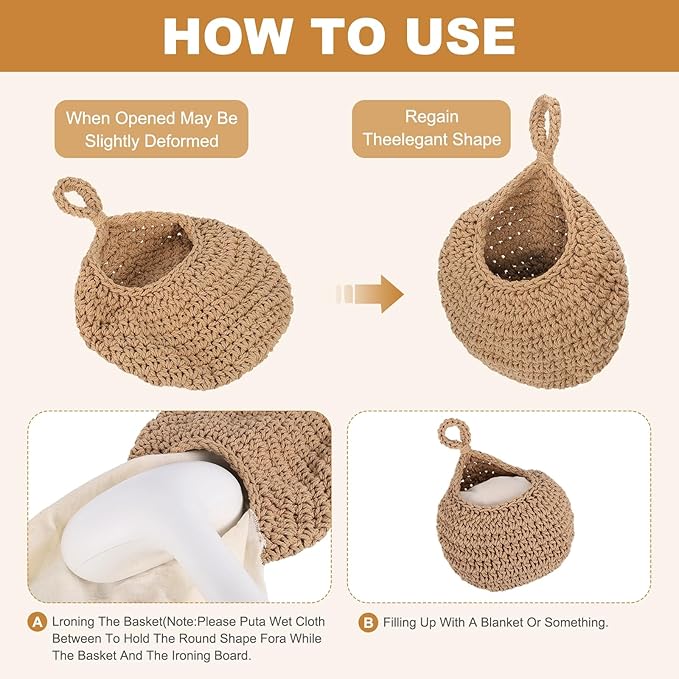 uxcell Hanging Fruit Baskets for Kitchen, Hand-Woven Wall Hanging Storage Jute - Image 4