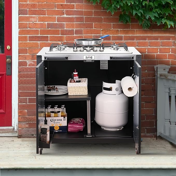 Gas Grill, Movable Outdoor Gas Stove Stainless Steel Top with Cabinet, 5 Burners with 36,200 BTUs, Outdoor Propane Grill for Outdoor Cooking, Ideal for Lawn & Garden, L35.4 x W24 - Image 2