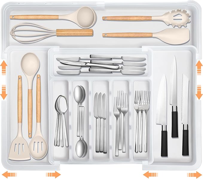 Large Silverware Drawer Organizer Expandable Kitchen Utensil Organizer BPA Free by Spaclear