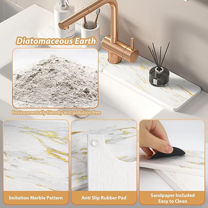 Kitchen Sink Faucet Mat, Diatomaceous Earth Quick Dry Sink Splashback Drying Mat - Image 2