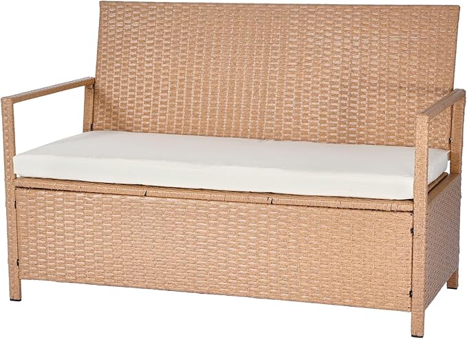VEVOR Outdoor Storage Bench, 2-Person PE Rattan Storage Bench, 70 Gal Deck Box with Cushion, Supports up to 265 lbs, Weatherproof Outdoor Seating & Porch Decor for Patio Garden Balcony Yard - Image 9