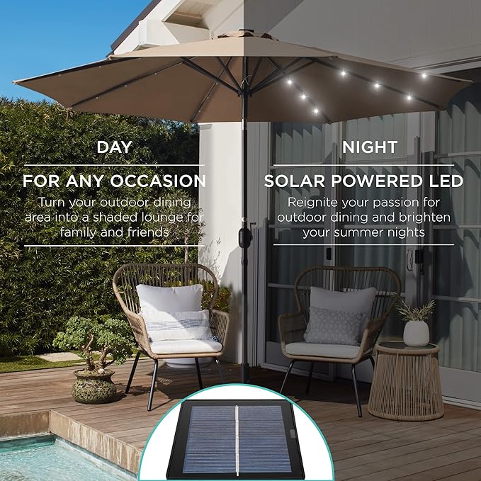 Best Choice Products 10ft Solar Polyester LED Lighted Patio Umbrella w/Tilt Adjustment and UV-Resistant Fabric - Image 3