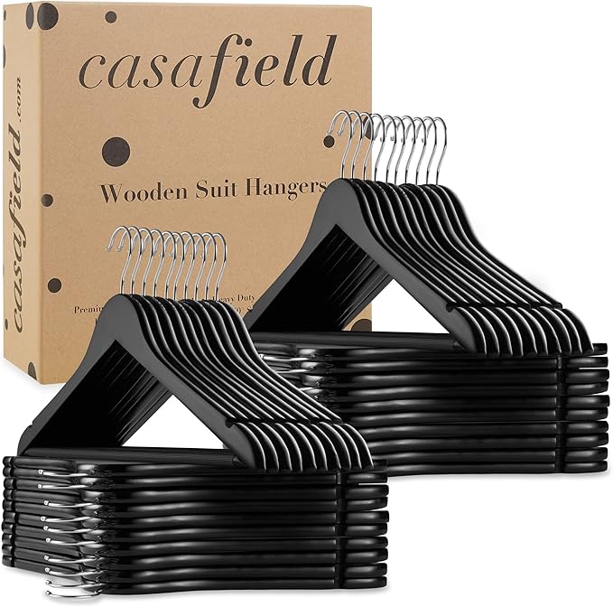 Casafield - 40 Black Wooden Suit Hangers - Premium Lotus Wood - Image 6
