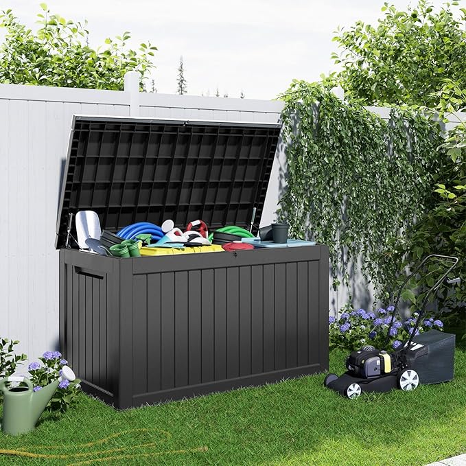 281 Gallon Outdoor Storage Box Waterproof, Large Resin Patio Deck Boxes, Lockable Outdoor Storage Container for Patio Furniture, Garden, and Pool Tools (281 Gallon, Black) - Image 4