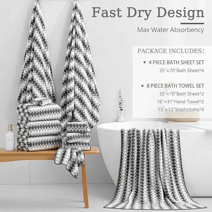 4 Piece Bath Towel Set Oversized Bath Sheet 35"x70" Bathroom Towel Extra Large - Image 3