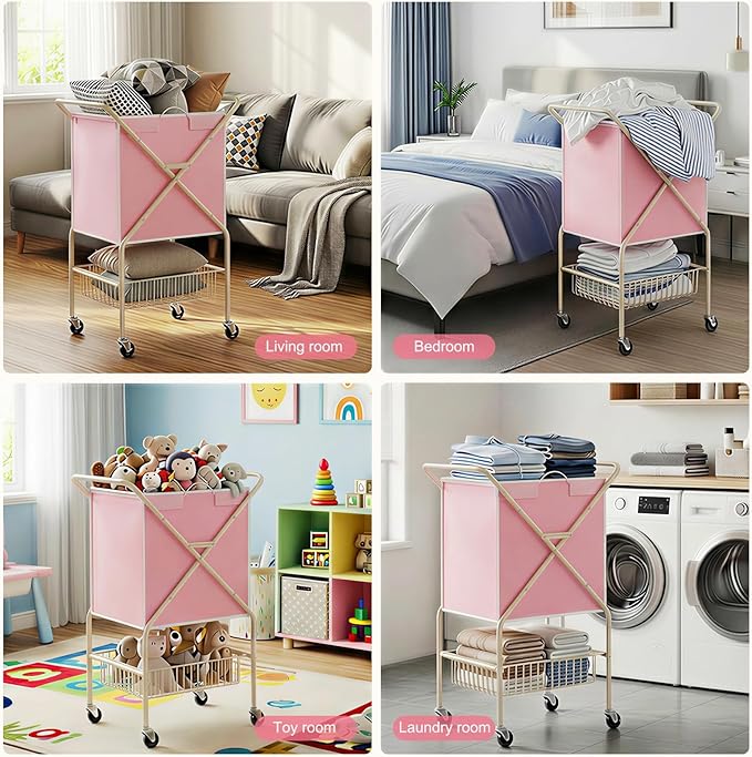 Convenient Laundry Basket with Wheels, Heavy Duty Dirty Clothes Laundry Hamper - Image 7