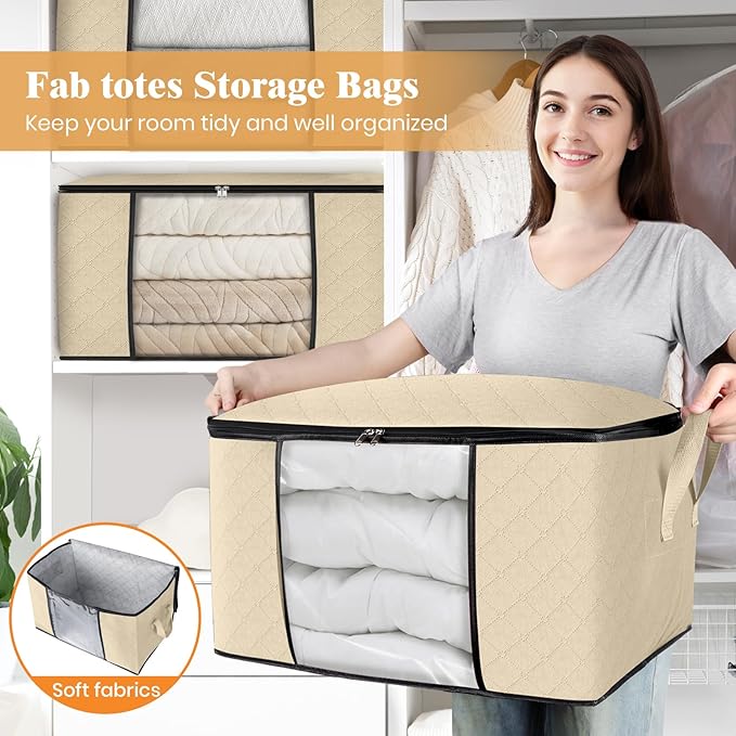 Fab totes 10 Pack Clothes Storage, Foldable Thick Fabric Blanket Storage Bags - Image 5