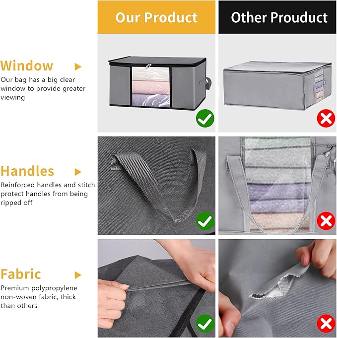 3 Pack Storage Bags, 45L Foldable Clothes Storage Bins - Image 5