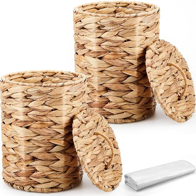 Ctosree 2 Pcs Wicker Trash Can Basket Woven Waste Basket by Ctosree