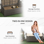 Outsunny 29 Gallon Patio Wicker Storage Bench, Outdoor PE Rattan Patio Furniture, 2-in-1 Large Capacity Rectangle Garden Storage Box with Handles and Cushion, Cream White - Image 7