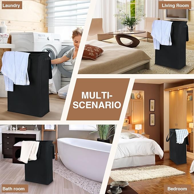 Slim Laundry Basket with Lid and Handles, Foldable Laundry Basket - Image 2