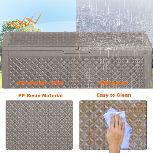 121 Gallon Outdoor Storage Box - Deck Box Waterproof Patio Furniture, Garden Tools, Cushions, Pool Accessories Outside Storage Resin Box, Grey - Image 2