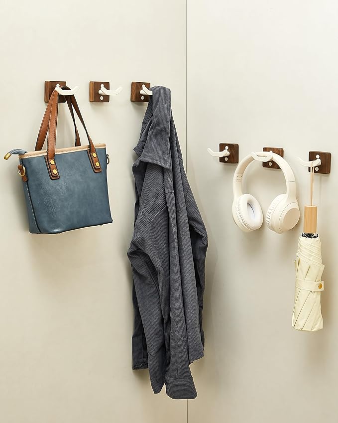 3 Pack White Wall Coat Hook Rack, Modern Coat Hooks Black Walnut Wood Black - Image 2