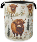 Laundry Hamper, Highland Cow Laundry Basket, Farmhouse Watercolor Flower by Unknown