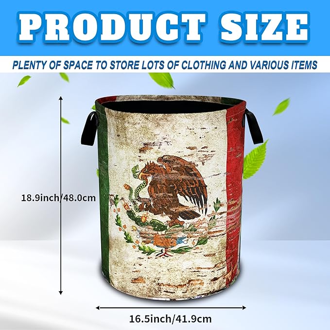Vintage Mexican Flag Laundry Basket Funny Oxford Cloth Laundry Hamper - Image 2