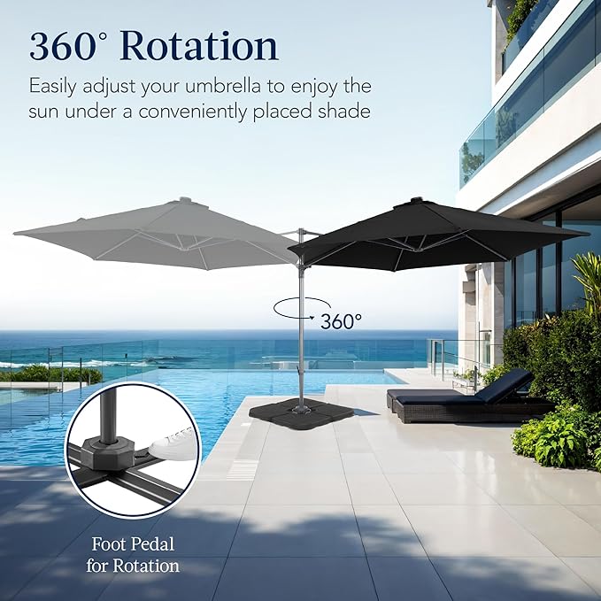 Best Choice Products 10ft Offset Cantilever Hanging Market Patio Umbrella, Smooth 360° Rotation, 8 Sturdy Ribs, Easy Adjustment - Black - Image 3