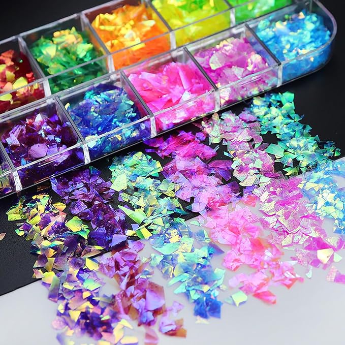 Vezocim Iridescent Glitter Nail Art Sequins, Holographic Transparent Irregular - Image 5