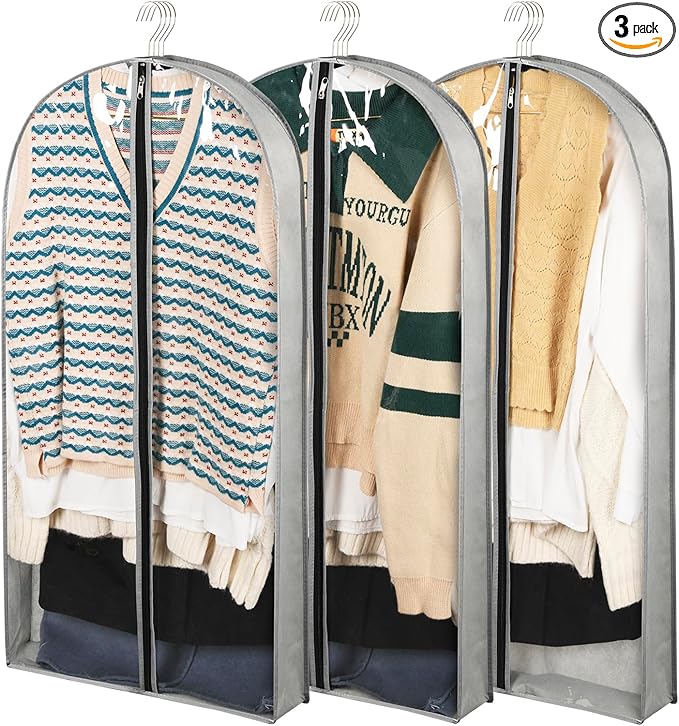 3 Pack 40" Garment Bags for Hanging Clothes Storage, Plastic Protector for Coat by Belinlen