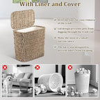 Wicker Waste Basket with Lid and Liner, Woven Seagrass Trash Can, Bathroom - Image 3