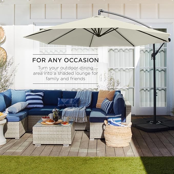 Best Choice Products 10ft Offset Hanging Market Patio Umbrella w/Easy Tilt Adjustment, Polyester Shade, 8 Ribs for Backyard, Poolside, Lawn and Garden - Ivory - Image 3