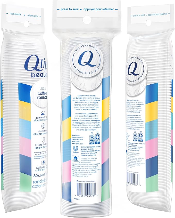 Q-Tips Beauty Luxe Cotton Rounds 80 Count 4-Pack – Hypoallergenic Makeup - Image 2