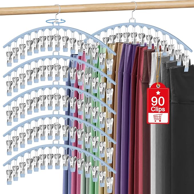 6 Pack Legging Organizer for Closet Hanging, Pants Hangers by Besslly