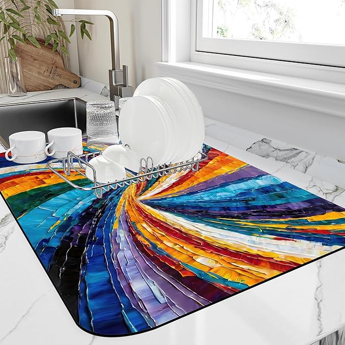 Kitchen Mat Swirl Colorful Textured Dish Drying Mat 16"x24" Bsorbent Coffee by Unknown