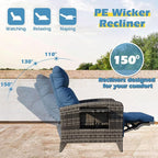 Upgraded Outdoor Recliner Chair, Reclining Patio Chairs with Adjustable Back up to 150°Lay Flat and Extended Footrest, Wicker Recliner Chairs with Flip Table and Removable Olefin Cushion - Image 3