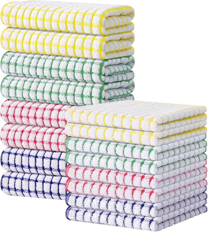 Kitinjoy Cotton 16 Pack Kitchen Towels and Dishcloths Sets, 16 x 25 Inch & 12 X by Kitinjoy