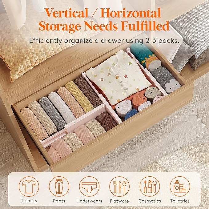 Lifewit 9 Pack Drawer Dividers 4" High 28-43.5cm/11-17" Adjustable Drawer - Image 5