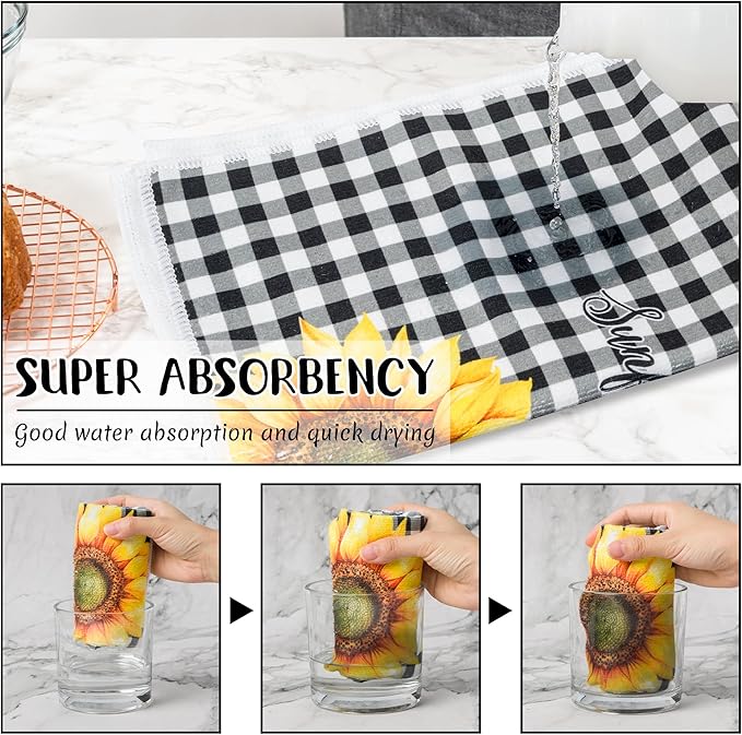 R HORSE 5Pcs Sunflower Kitchen Towels Decorative Set, Summer Flower Dishcloth - Image 4