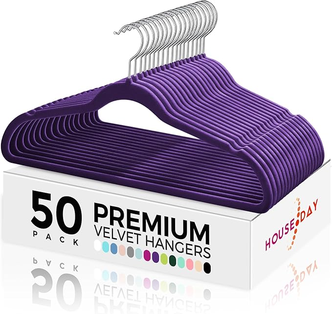 HOUSE DAY Premium Velvet Hangers 50 Pack, Non-Slip Flocked Felt Hangers by HOUSEDAY