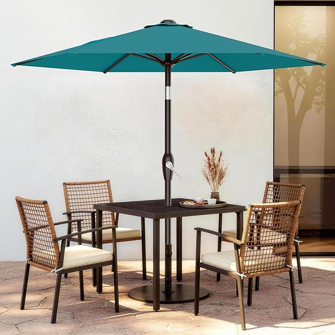 AreShark 7.5FT Patio Umbrella Table Market Umbrella with 6 Sturdy Ribs, Button Tilt/Crank, Heavy-Duty Outdoor Umbrellas for Pool, Deck, Garden and Backyard, Cerulean - Image 2