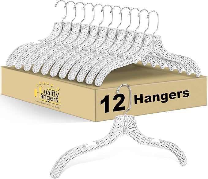 Quality Clear Plastic Hangers 12 Pack by QualityHangers