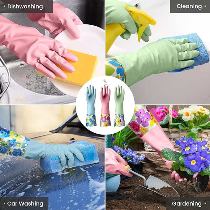 KAQ 3 Pairs Rubber Cleaning Gloves, Reusable Dishwashing Gloves - Image 6