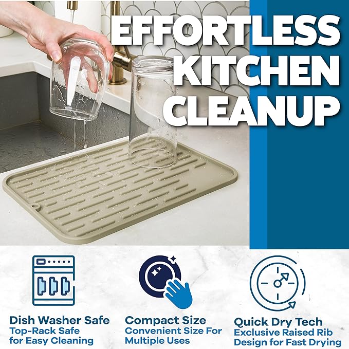 Large Silicone Dish Drying Mat for Kitchen Counter or Under Sink, Waterproof - Image 3