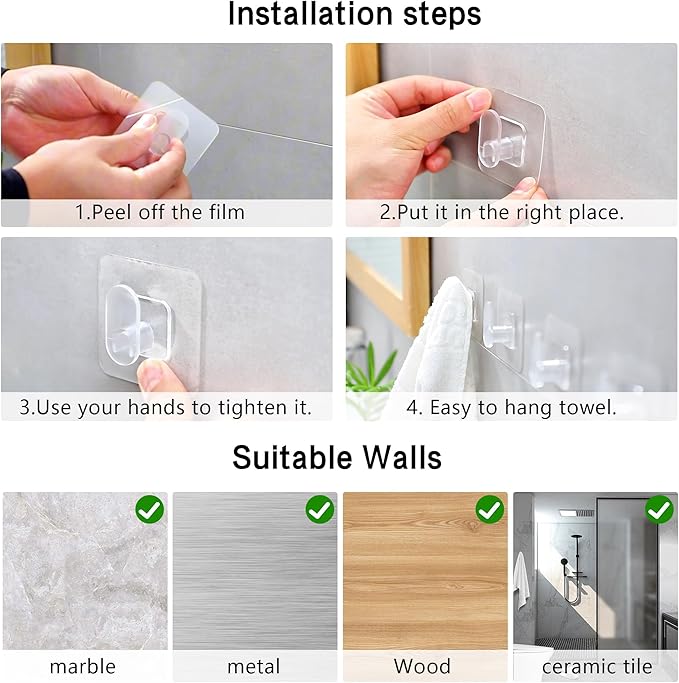 DELITON Clear Cute Storage Hooks, 10 Pack, Adhesion - Image 7